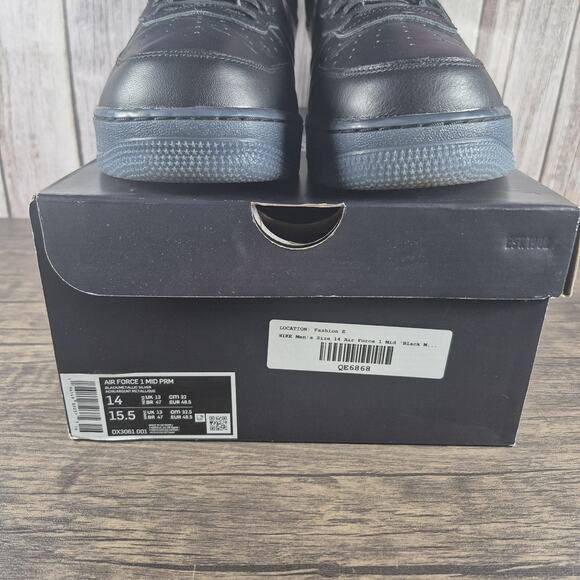 Nike Air Force 1 Mid Premium Black Metallic Silver Men\'s Sz 14 Shoes DX3061-001